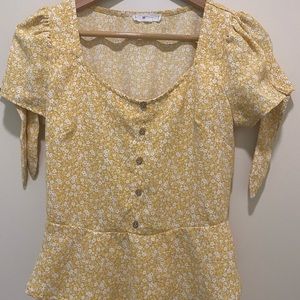 Yellow Floral Peplum Blouse